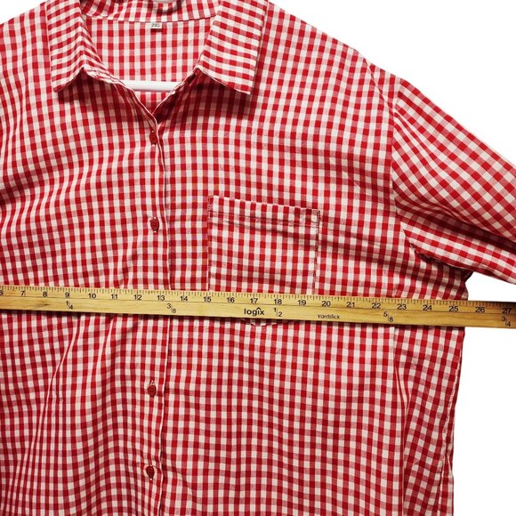 Red & White Mens Gingham Long Sleeve Button-Up Shirt Size 2XL - Picture 8 of 8